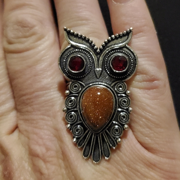 New Mystical Owl Garnet & Sun Sitara 925 Silver Ring. - Picture 7 of 8